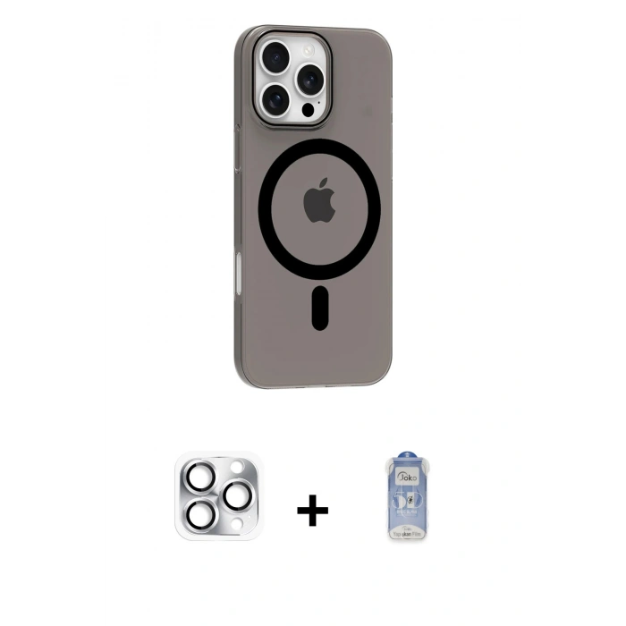 MARSİLYAN™- iPhone 16 Pro Max Kılıf Pusula Form Özel Seri - Siyah Joko Magic 5D Cam + Pers Alüminyum Kamera Lens - GS
