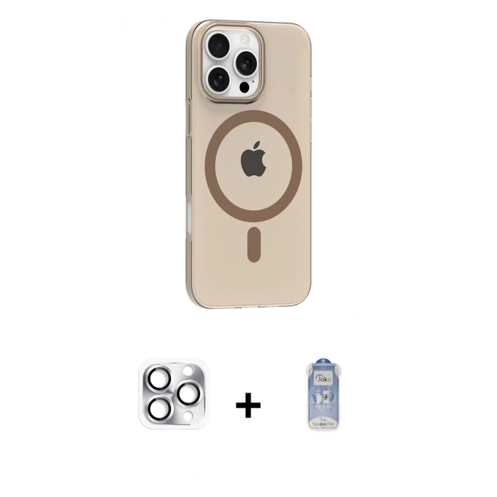 MARSİLYAN™- iPhone 16 Pro Max Kılıf Pusula Form Özel Seri - Siyah Joko Magic 5D Cam + Pers Alüminyum Kamera Lens - GS
