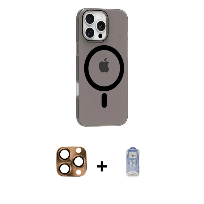 MARSİLYAN™- iPhone 16 Pro Max Kılıf Pusula Form Özel Seri - Siyah Joko Magic 5D Cam + Pers Alüminyum Kamera Lens - CLTM