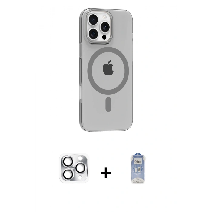 MARSİLYAN™- iPhone 16 Pro Max Kılıf Pusula Form Özel Seri - Siyah Joko Magic 5D Cam + Pers Alüminyum Kamera Lens - GS