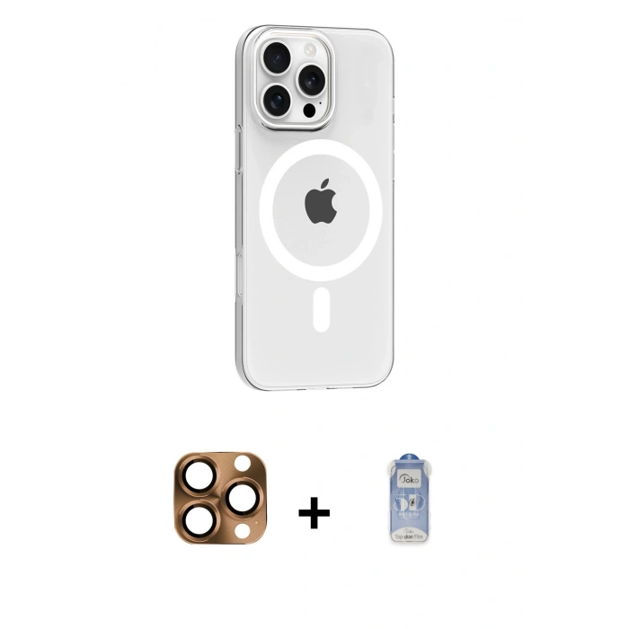 MARSİLYAN™- iPhone 16 Pro Max Kılıf Pusula Form Özel Seri - Siyah Joko Magic 5D Cam + Pers Alüminyum Kamera Lens - CLTM