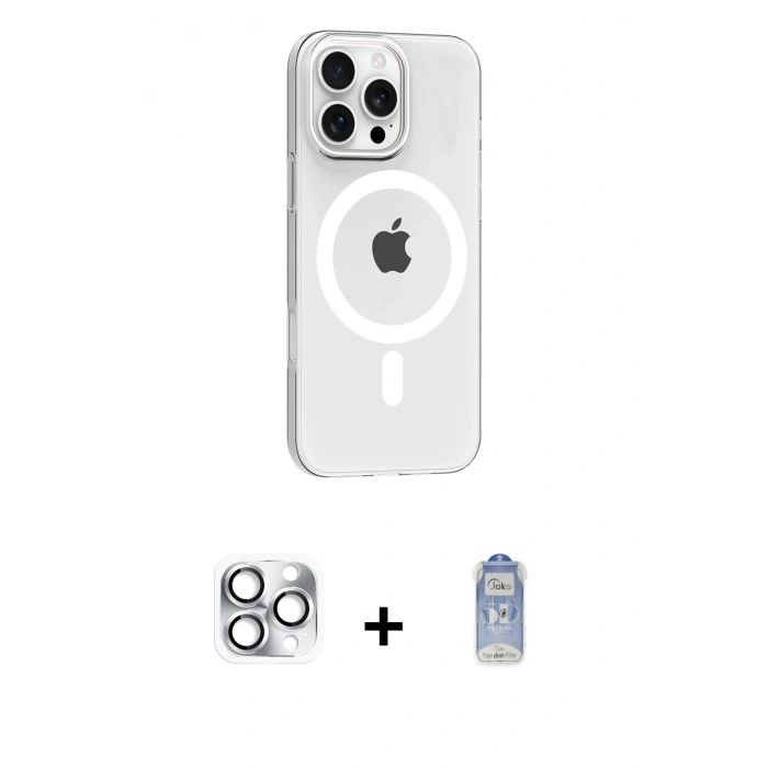 MARSİLYAN™- iPhone 16 Pro Max Kılıf Pusula Form Özel Seri - Siyah Joko Magic 5D Cam + Pers Alüminyum Kamera Lens - GS