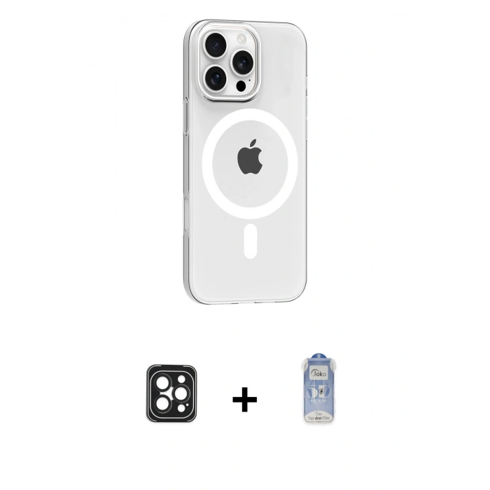 MARSİLYAN™- iPhone 16 Pro Max Kılıf Pusula Form Özel Seri - Siyah Joko Magic 5D Cam + PVD Metal Kamera Lens - SH