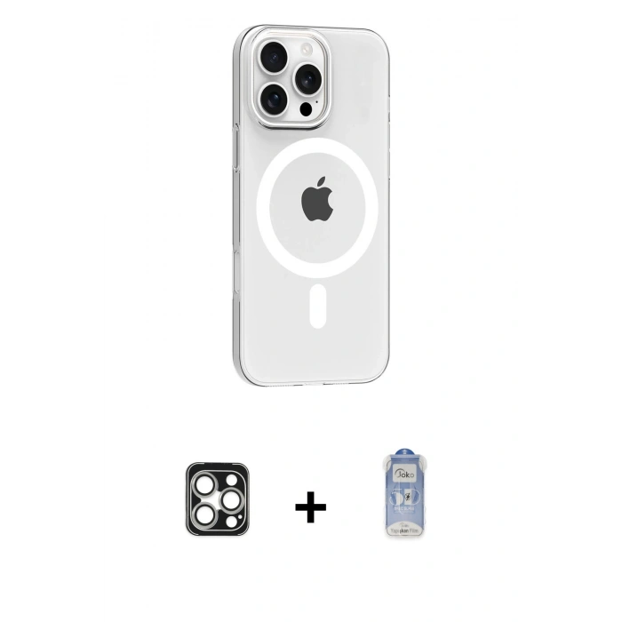MARSİLYAN™- iPhone 16 Pro Max Kılıf Pusula Form Özel Seri - Siyah Joko Magic 5D Cam + PVD Metal Kamera Lens - GS