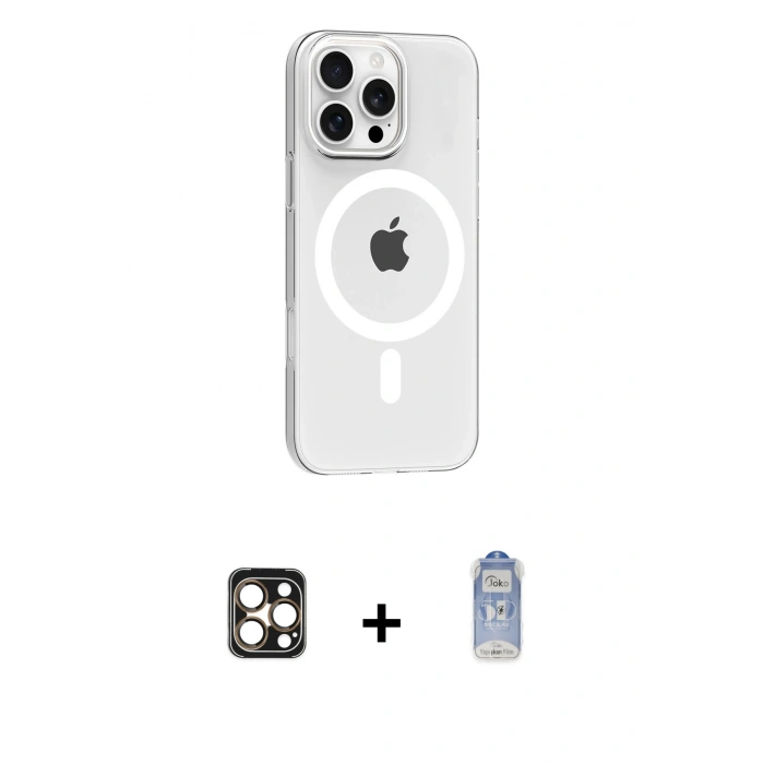 MARSİLYAN™- iPhone 16 Pro Max Kılıf Pusula Form Özel Seri - Siyah Joko Magic 5D Cam + PVD Metal Kamera Lens - GD