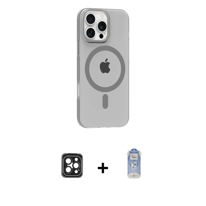 MARSİLYAN™- iPhone 16 Pro Max Kılıf Pusula Form Özel Seri - Siyah Joko Magic 5D Cam + PVD Metal Kamera Lens - SH
