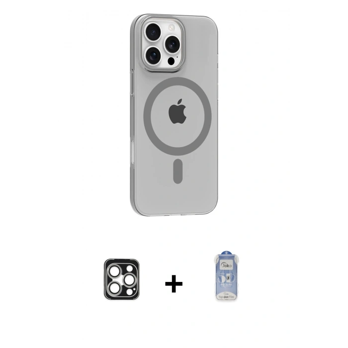 MARSİLYAN™- iPhone 16 Pro Max Kılıf Pusula Form Özel Seri - Siyah Joko Magic 5D Cam + PVD Metal Kamera Lens - GS