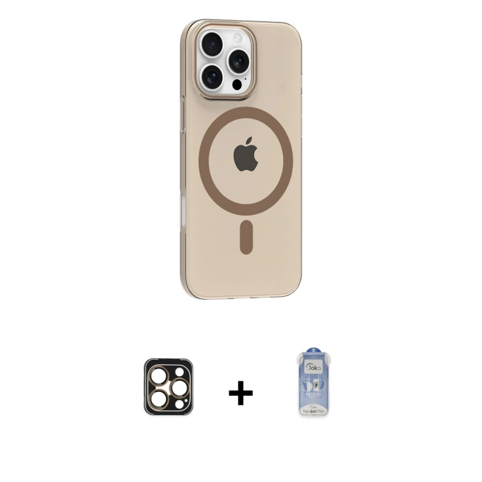 MARSİLYAN™- iPhone 16 Pro Max Kılıf Pusula Form Özel Seri - Siyah Joko Magic 5D Cam + PVD Metal Kamera Lens - GD
