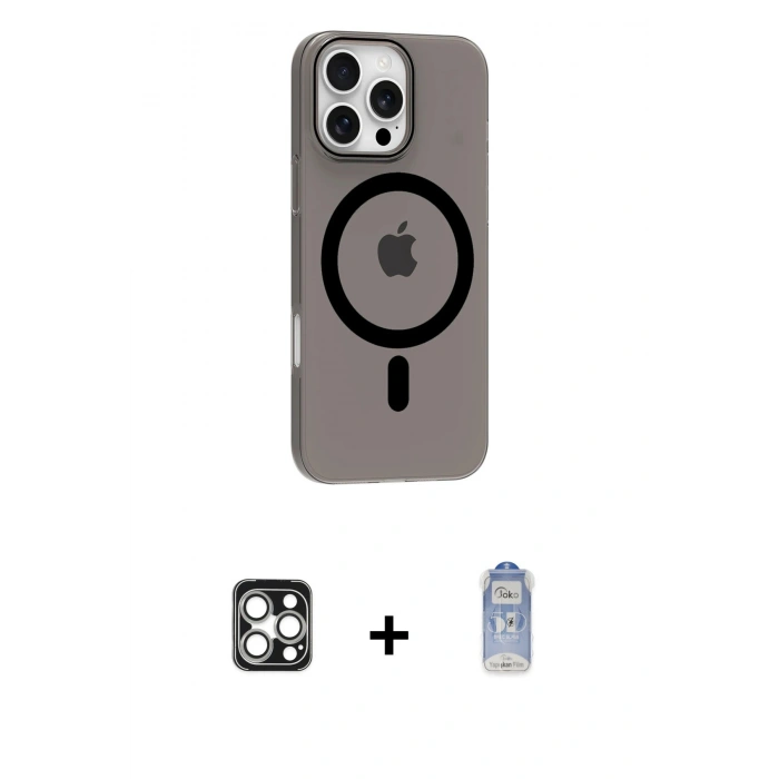 MARSİLYAN™- iPhone 16 Pro Max Kılıf Pusula Form Özel Seri - Siyah Joko Magic 5D Cam + PVD Metal Kamera Lens - GS