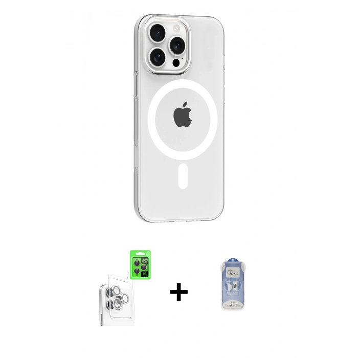 MARSİLYAN™- iPhone 16 Pro Max Kılıf Pusula Form Özel Seri - Siyah Joko Magic 5D Cam + Raze Metal Kamera Lens - BZ