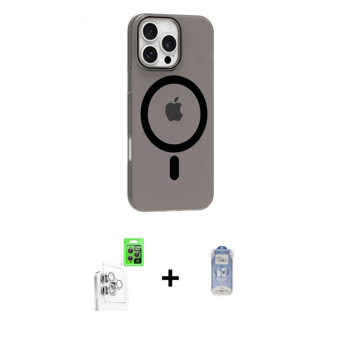MARSİLYAN™- iPhone 16 Pro Max Kılıf Pusula Form Özel Seri - Siyah Joko Magic 5D Cam + Raze Metal Kamera Lens - BZ