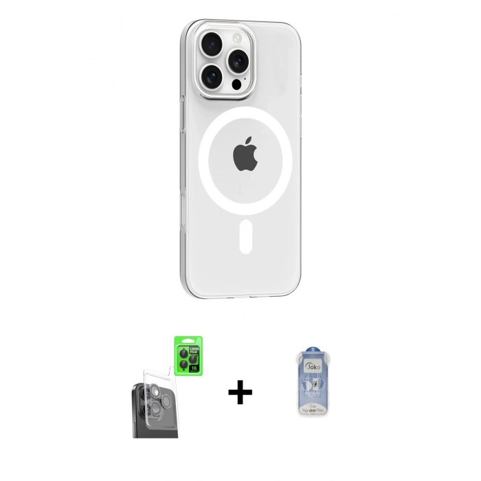 MARSİLYAN™- iPhone 16 Pro Max Kılıf Pusula Form Özel Seri - Siyah Joko Magic 5D Cam + Raze Metal Kamera Lens - SH