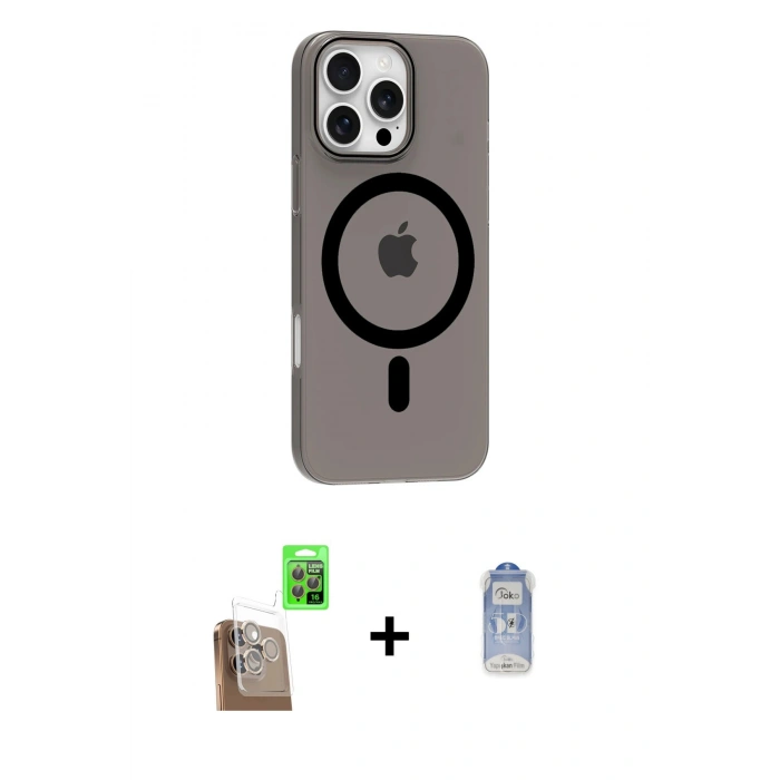 MARSİLYAN™- iPhone 16 Pro Max Kılıf Pusula Form Özel Seri - Siyah Joko Magic 5D Cam + Raze Metal Kamera Lens - CLTM