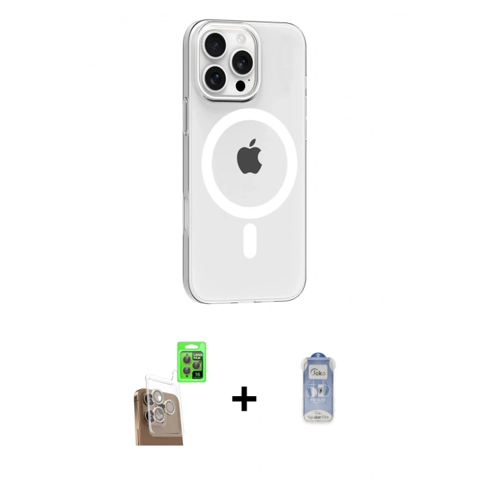 MARSİLYAN™- iPhone 16 Pro Max Kılıf Pusula Form Özel Seri - Siyah Joko Magic 5D Cam + Raze Metal Kamera Lens - CLTM