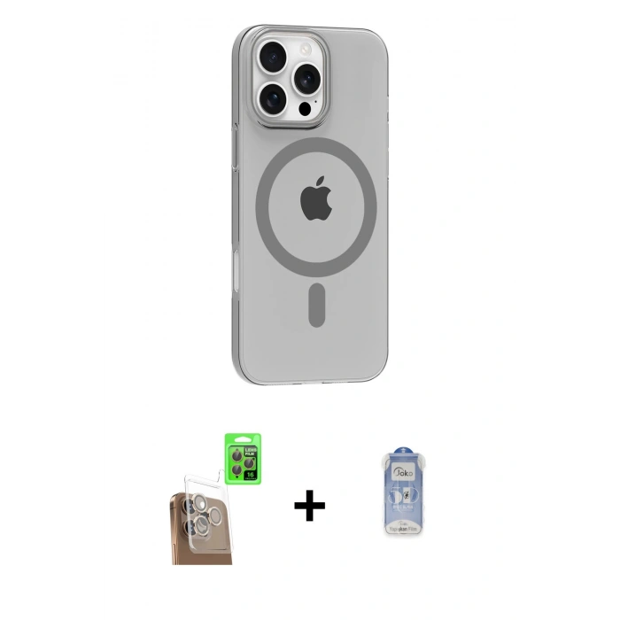 MARSİLYAN™- iPhone 16 Pro Max Kılıf Pusula Form Özel Seri - Siyah Joko Magic 5D Cam + Raze Metal Kamera Lens - CLTM