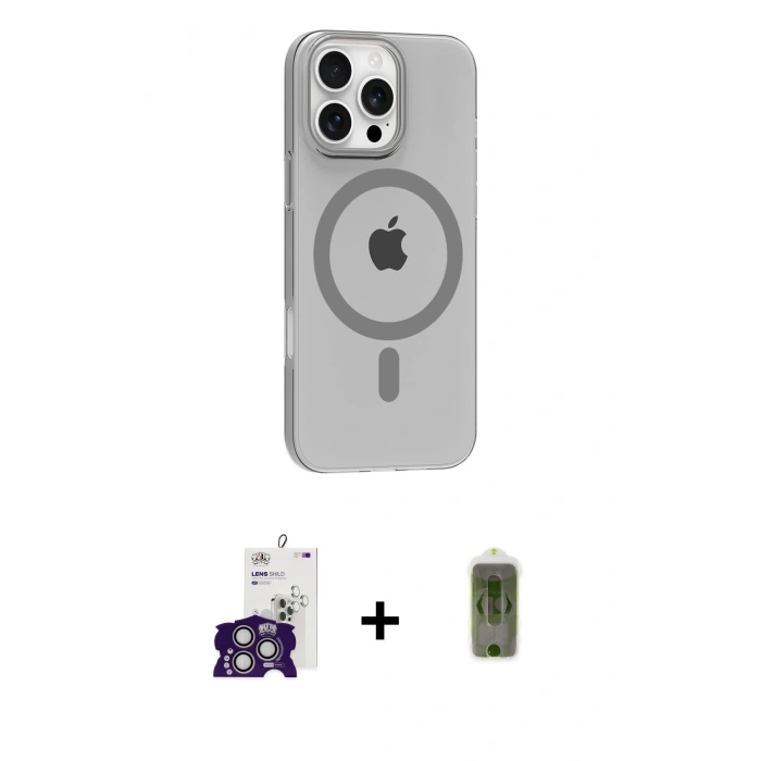 MARSİLYAN™- iPhone 16 Pro Max Kılıf Pusula Form Özel Seri - Siyah Joko Magic 5D Hayalet Cam + Bilvis Titan Kamera Lens - GS