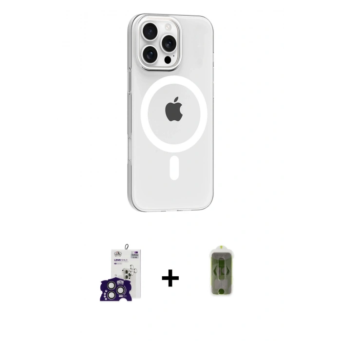 MARSİLYAN™- iPhone 16 Pro Max Kılıf Pusula Form Özel Seri - Siyah Joko Magic 5D Hayalet Cam + Bilvis Titan Kamera Lens - TMGI
