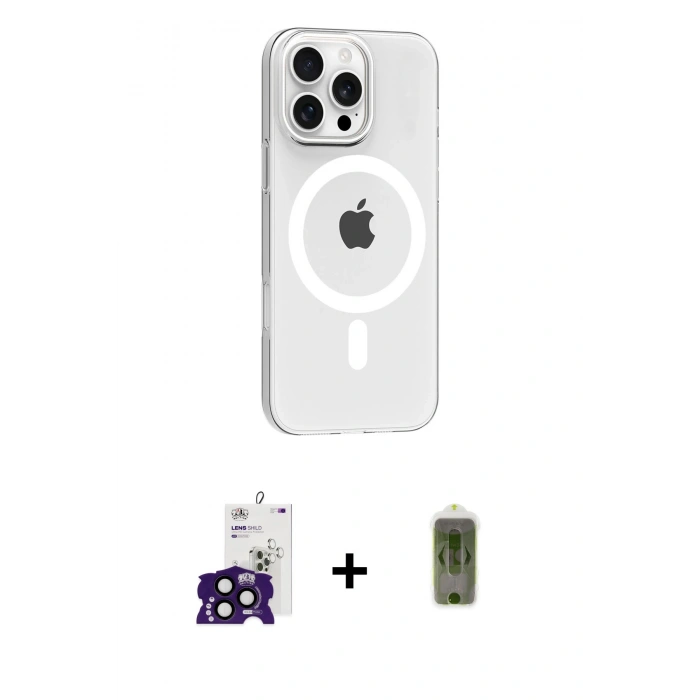MARSİLYAN™- iPhone 16 Pro Max Kılıf Pusula Form Özel Seri - Siyah Joko Magic 5D Hayalet Cam + Bilvis Titan Kamera Lens - SH