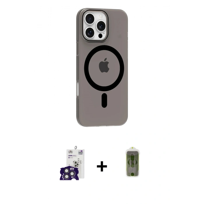 MARSİLYAN™- iPhone 16 Pro Max Kılıf Pusula Form Özel Seri - Siyah Joko Magic 5D Hayalet Cam + Bilvis Titan Kamera Lens - TMGI