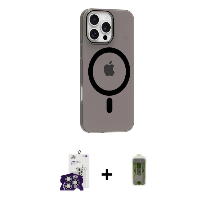 MARSİLYAN™- iPhone 16 Pro Max Kılıf Pusula Form Özel Seri - Siyah Joko Magic 5D Hayalet Cam + Bilvis Titan Kamera Lens - GS