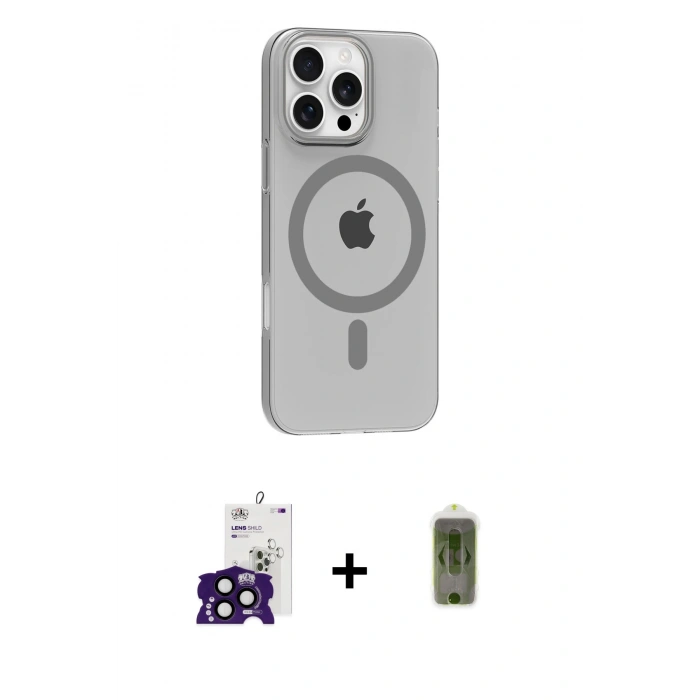 MARSİLYAN™- iPhone 16 Pro Max Kılıf Pusula Form Özel Seri - Siyah Joko Magic 5D Hayalet Cam + Bilvis Titan Kamera Lens - SH