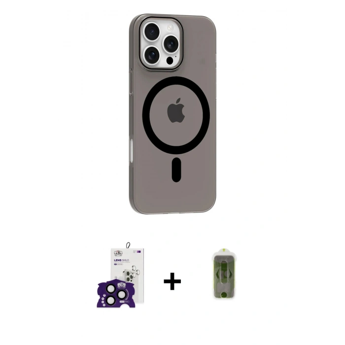MARSİLYAN™- iPhone 16 Pro Max Kılıf Pusula Form Özel Seri - Siyah Joko Magic 5D Hayalet Cam + Bilvis Titan Kamera Lens - SH
