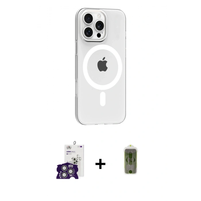 MARSİLYAN™- iPhone 16 Pro Max Kılıf Pusula Form Özel Seri - Siyah Joko Magic 5D Hayalet Cam + Bilvis Titan Kamera Lens - GS