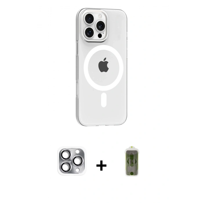 MARSİLYAN™- iPhone 16 Pro Max Kılıf Pusula Form Özel Seri - Siyah Joko Magic 5D Hayalet Cam + Pers Alüminyum Kamera Lens - GI