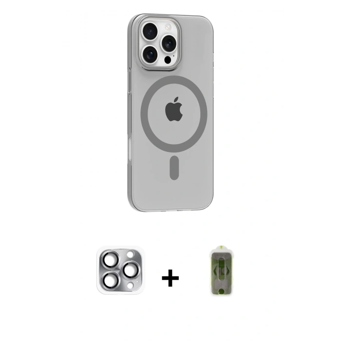 MARSİLYAN™- iPhone 16 Pro Max Kılıf Pusula Form Özel Seri - Siyah Joko Magic 5D Hayalet Cam + Pers Alüminyum Kamera Lens - GI