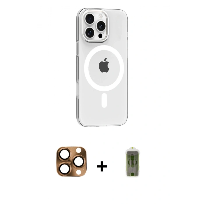 MARSİLYAN™- iPhone 16 Pro Max Kılıf Pusula Form Özel Seri - Siyah Joko Magic 5D Hayalet Cam + Pers Alüminyum Kamera Lens - CLTM