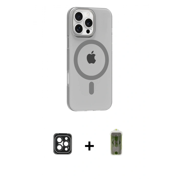 MARSİLYAN™- iPhone 16 Pro Max Kılıf Pusula Form Özel Seri - Siyah Joko Magic 5D Hayalet Cam + PVD Metal Kamera Lens - SH