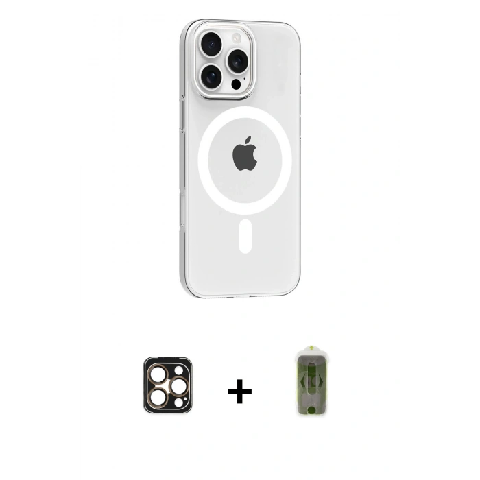 MARSİLYAN™- iPhone 16 Pro Max Kılıf Pusula Form Özel Seri - Siyah Joko Magic 5D Hayalet Cam + PVD Metal Kamera Lens - GD
