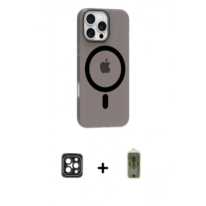 MARSİLYAN™- iPhone 16 Pro Max Kılıf Pusula Form Özel Seri - Siyah Joko Magic 5D Hayalet Cam + PVD Metal Kamera Lens - SH