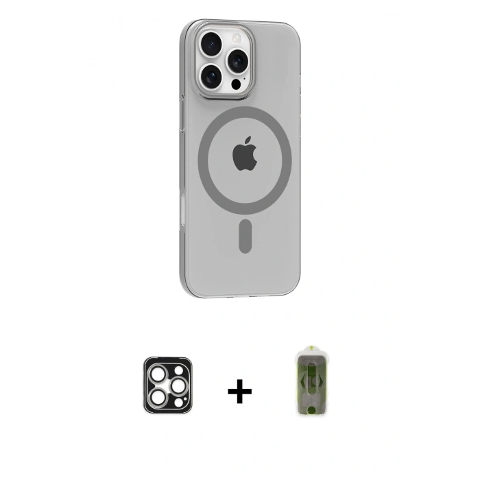 MARSİLYAN™- iPhone 16 Pro Max Kılıf Pusula Form Özel Seri - Siyah Joko Magic 5D Hayalet Cam + PVD Metal Kamera Lens - GS