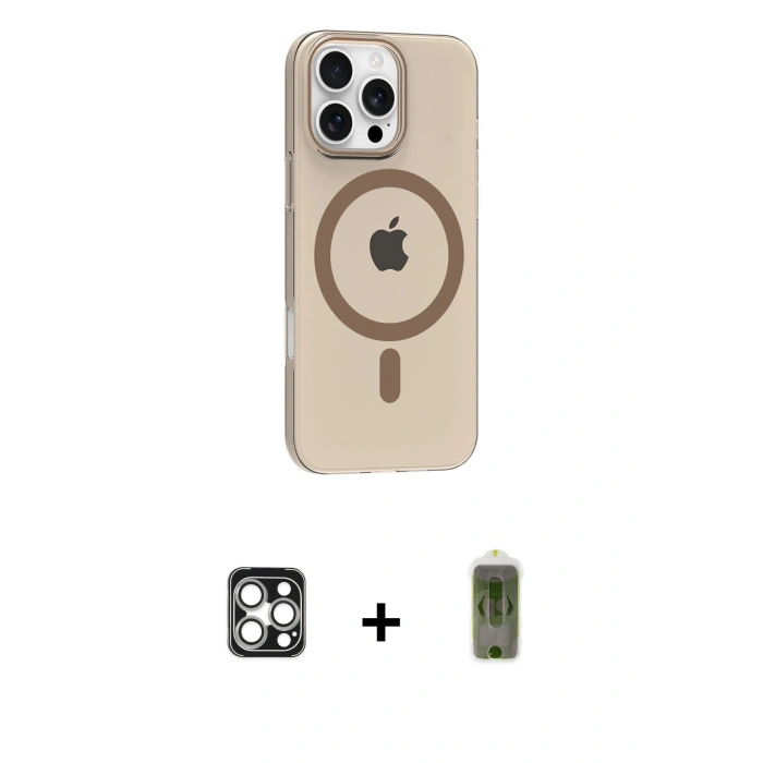 MARSİLYAN™- iPhone 16 Pro Max Kılıf Pusula Form Özel Seri - Siyah Joko Magic 5D Hayalet Cam + PVD Metal Kamera Lens - GS
