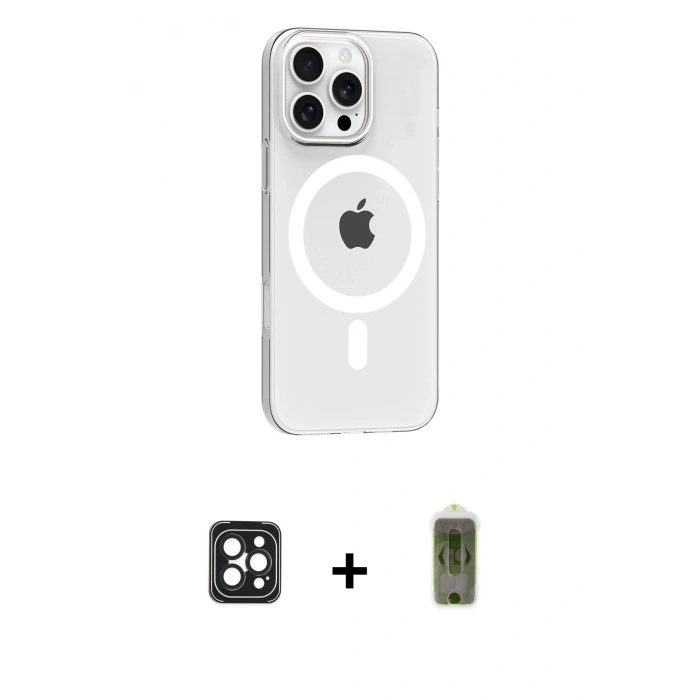 MARSİLYAN™- iPhone 16 Pro Max Kılıf Pusula Form Özel Seri - Siyah Joko Magic 5D Hayalet Cam + PVD Metal Kamera Lens - SH