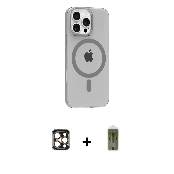 MARSİLYAN™- iPhone 16 Pro Max Kılıf Pusula Form Özel Seri - Siyah Joko Magic 5D Hayalet Cam + PVD Metal Kamera Lens - GD