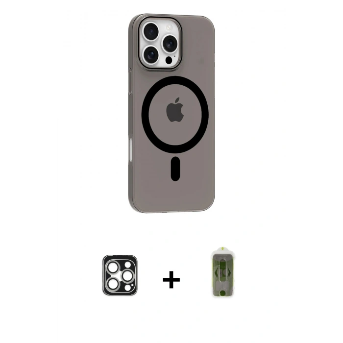 MARSİLYAN™- iPhone 16 Pro Max Kılıf Pusula Form Özel Seri - Siyah Joko Magic 5D Hayalet Cam + PVD Metal Kamera Lens - GS