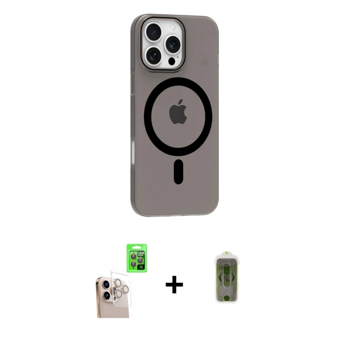 MARSİLYAN™- iPhone 16 Pro Max Kılıf Pusula Form Özel Seri - Siyah Joko Magic 5D Hayalet Cam + Raze Metal Kamera Lens - NLGY