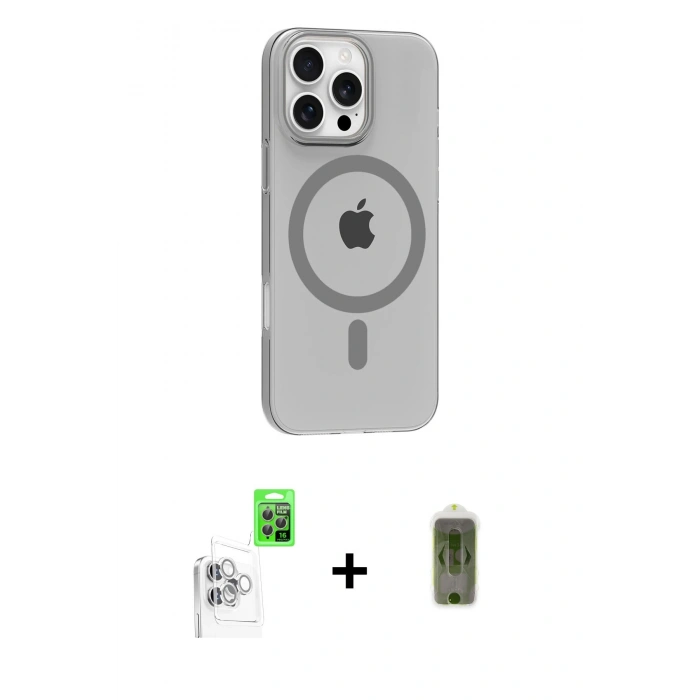 MARSİLYAN™- iPhone 16 Pro Max Kılıf Pusula Form Özel Seri - Siyah Joko Magic 5D Hayalet Cam + Raze Metal Kamera Lens - BZ