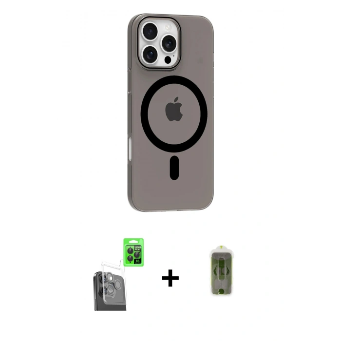 MARSİLYAN™- iPhone 16 Pro Max Kılıf Pusula Form Özel Seri - Siyah Joko Magic 5D Hayalet Cam + Raze Metal Kamera Lens - SH