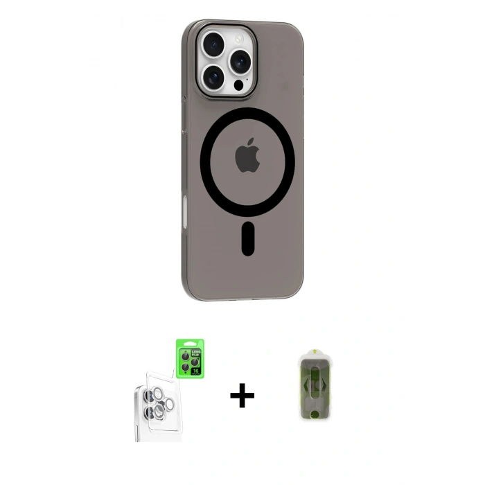 MARSİLYAN™- iPhone 16 Pro Max Kılıf Pusula Form Özel Seri - Siyah Joko Magic 5D Hayalet Cam + Raze Metal Kamera Lens - BZ