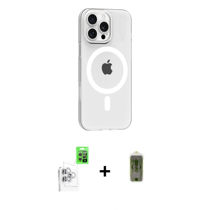 MARSİLYAN™- iPhone 16 Pro Max Kılıf Pusula Form Özel Seri - Siyah Joko Magic 5D Hayalet Cam + Raze Metal Kamera Lens - BZ