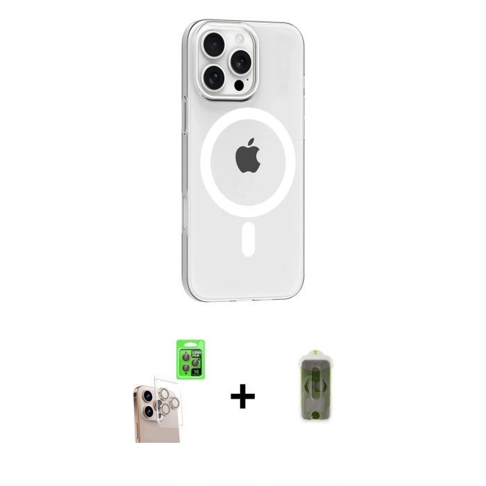 MARSİLYAN™- iPhone 16 Pro Max Kılıf Pusula Form Özel Seri - Siyah Joko Magic 5D Hayalet Cam + Raze Metal Kamera Lens - NLGY