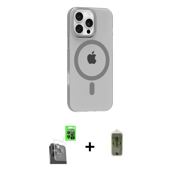 MARSİLYAN™- iPhone 16 Pro Max Kılıf Pusula Form Özel Seri - Siyah Joko Magic 5D Hayalet Cam + Raze Metal Kamera Lens - SH