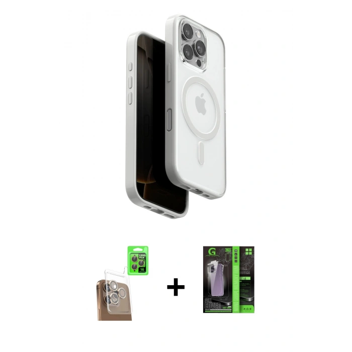 MARSİLYAN™- iPhone 16 Pro Max Kılıf Pusula Form Serisi - Şeffaf 360 Full Body Arka Koruyucu + Raze Metal Kamera Lens - CLTM