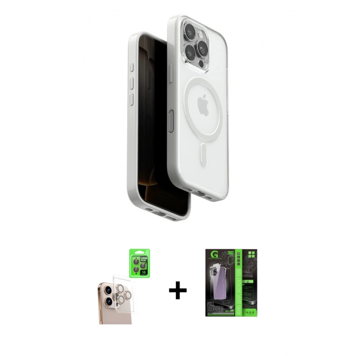 MARSİLYAN™- iPhone 16 Pro Max Kılıf Pusula Form Serisi - Şeffaf 360 Full Body Arka Koruyucu + Raze Metal Kamera Lens - NLGY
