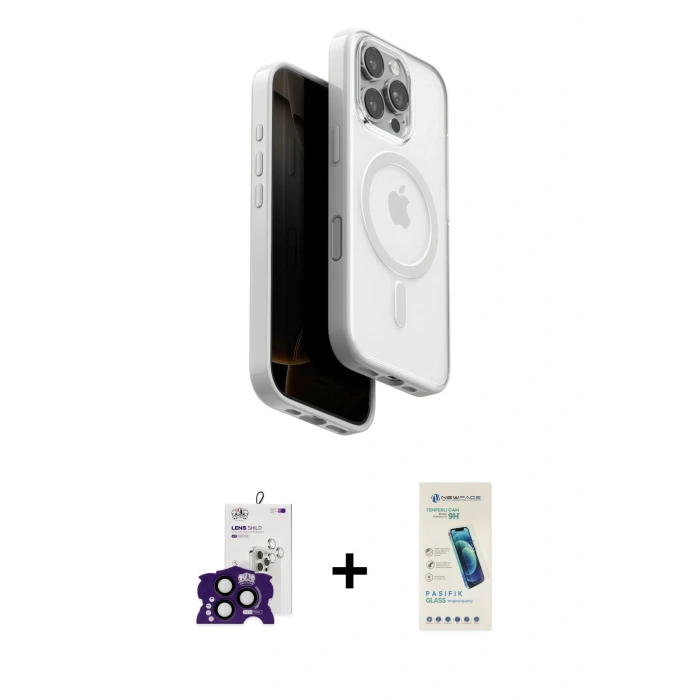 MARSİLYAN™- iPhone 16 Pro Max Kılıf Pusula Form Serisi - Şeffaf Pasifik Cam Ekran Koruyucu + Bilvis Titan Kamera Lens - SH