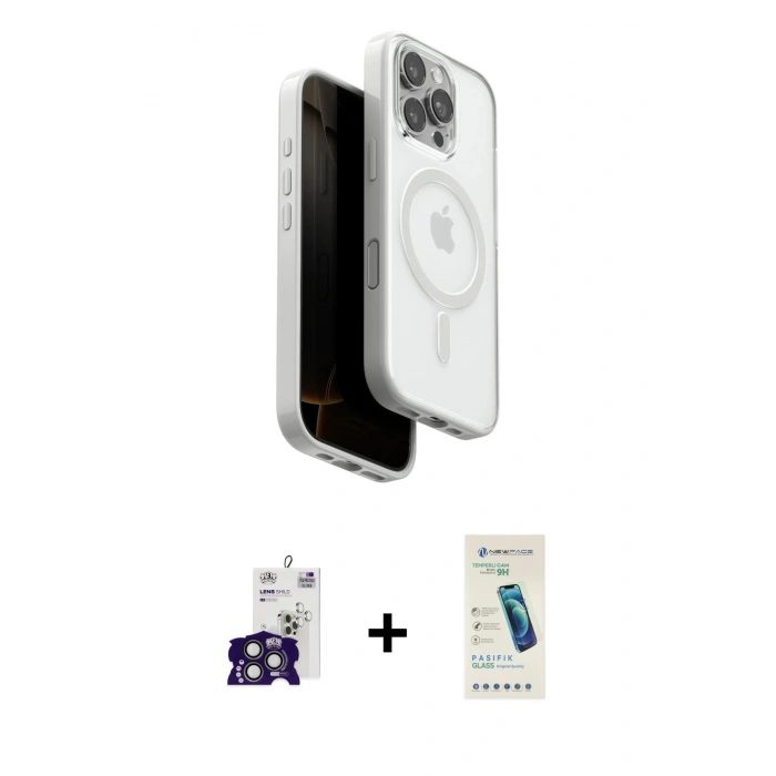 MARSİLYAN™- iPhone 16 Pro Max Kılıf Pusula Form Serisi - Şeffaf Pasifik Cam Ekran Koruyucu + Bilvis Titan Kamera Lens - TMGI