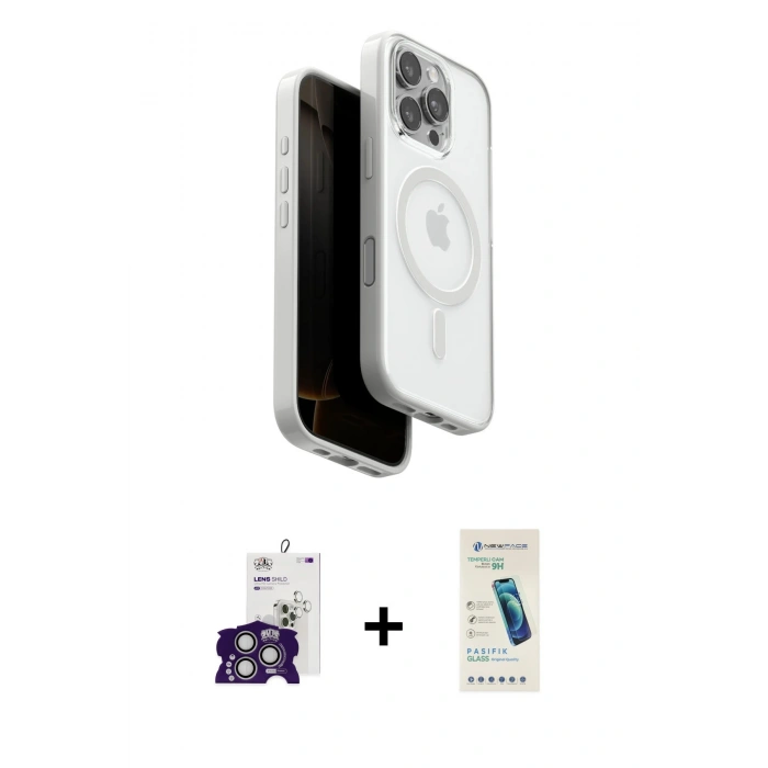 MARSİLYAN™- iPhone 16 Pro Max Kılıf Pusula Form Serisi - Şeffaf Pasifik Cam Ekran Koruyucu + Bilvis Titan Kamera Lens - GS